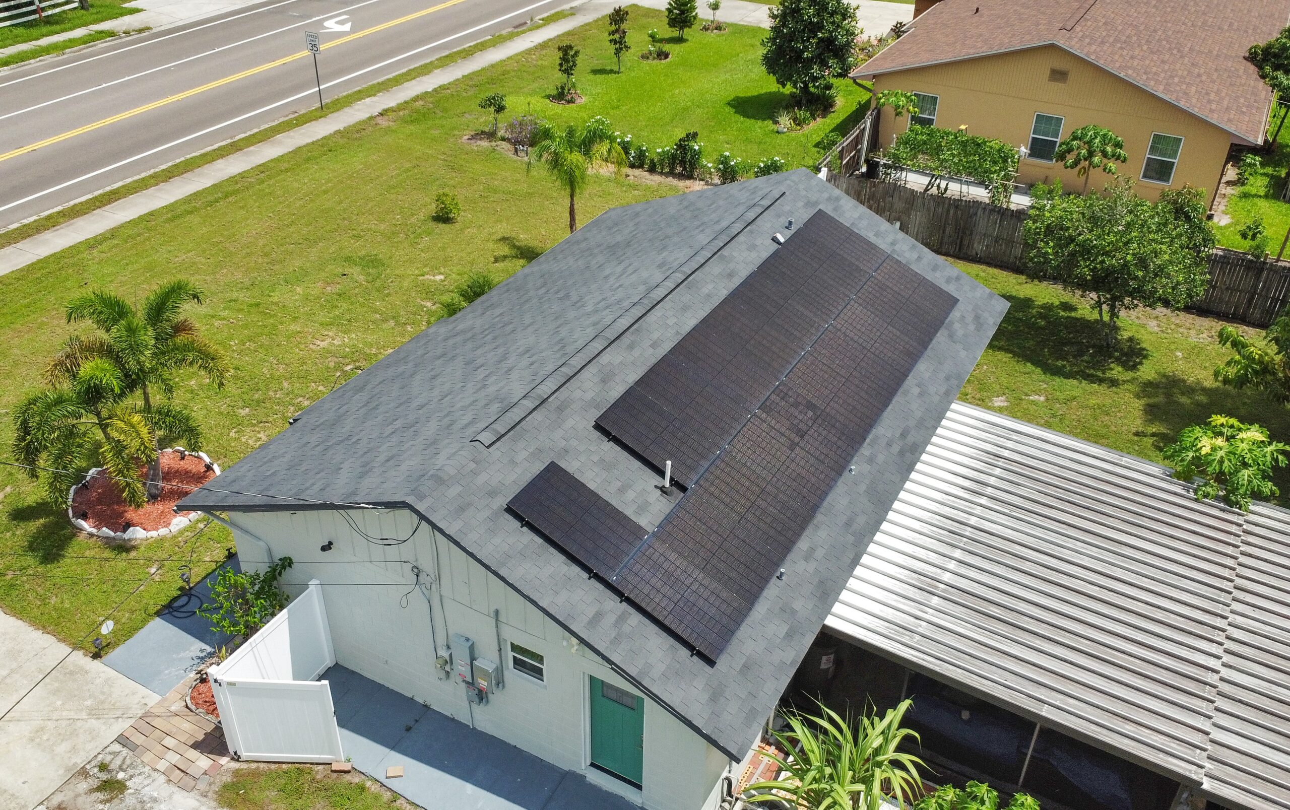 Long solar panel array on the roof of an Altamonte Springs home.