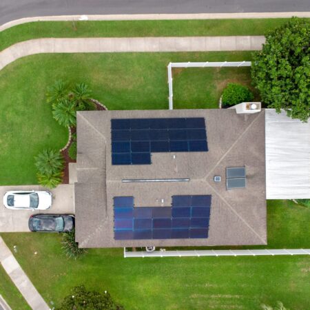 aerial view of a solar panel array installed by Solcium Solar in Maitland