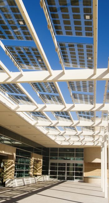 vertical image solar panels commerical building
