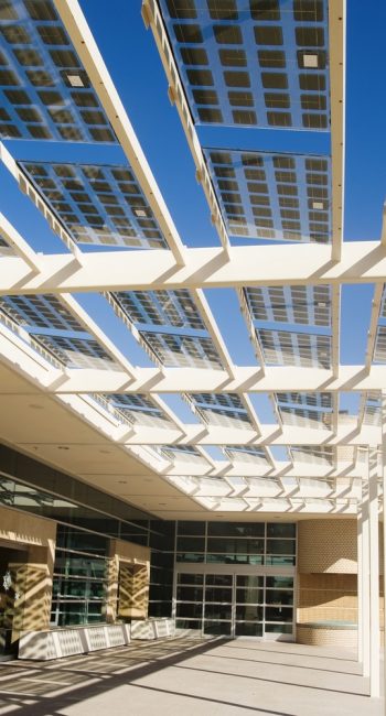 vertical image solar panels commerical building